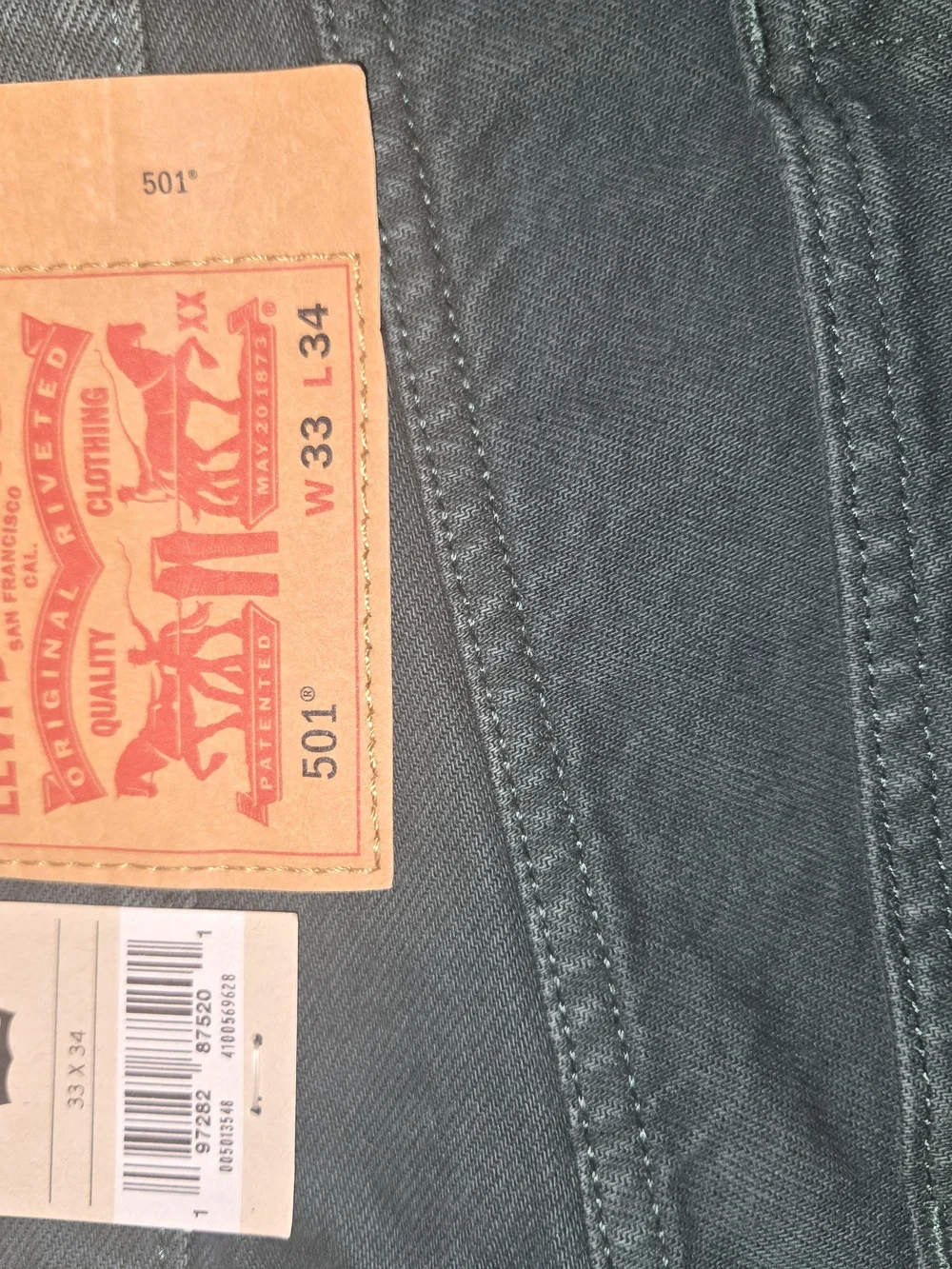 Levi's 501 Original Men's 33w X 34 L Jeans - Dark Green